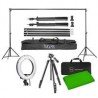 Kit Takama YouTube Photography Lighting (tripie/monopie, Portafondos, 2 Pinzas, Lámpara de Anillo, Tela Verde y Estuches)