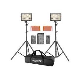 Kit de 2 lámparas Neewer LED-160 con Pedestales, Filtros, 2 baterías, cargador y Estuche