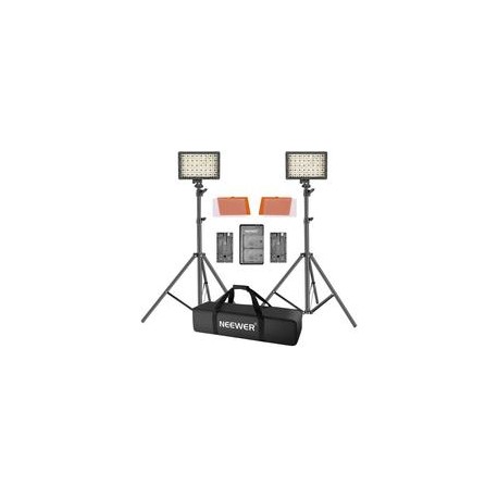 Kit de 2 lámparas Neewer LED-160 con Pedestales, Filtros, 2 baterías, cargador y Estuche