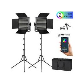 Kit de 2 Lámparas GVM 50RS2L RGB,Lámpara Anillo GVM 18" Bicolor,Kit de 3 Lámparas GVM 800D RGB Studio,Kit de 3 Lámparas GVM 50R