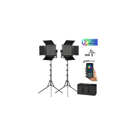 Kit de 2 Lámparas GVM 50RS2L RGB,Lámpara Anillo GVM 18" Bicolor,Kit de 3 Lámparas GVM 800D RGB Studio,Kit de 3 Lámparas GVM 50R